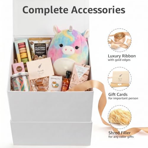 Image of LIFELUM Square Gift Box with Magnetic Lid, Card, Sticker, Ribbon, Shredded Paper Filler for Business, Wedding, Birthdays (White, square - 8.6 inch, 1 count (Pack of 1))