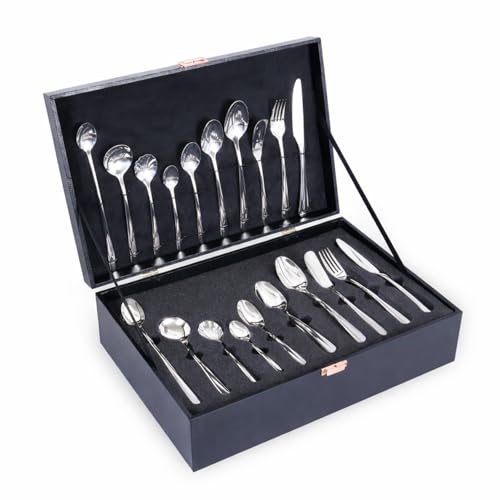 Image of Dora 18 /8 Stainless Steel 90-Piece Premium Specialty Cutlery Set | Dessert, Soup, Tea, Coffee, Butter, Ice Tea Spoons & Knives | Elegant Flatware | International Finish