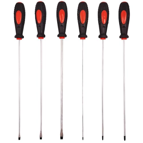 Image of 6 Pcs Professional Extra Long Reach Screwdriver Set Phillips & Slotted DIY Hand Workshop Tools Soft Grip Handles Magnetic Tip UK Free P&P