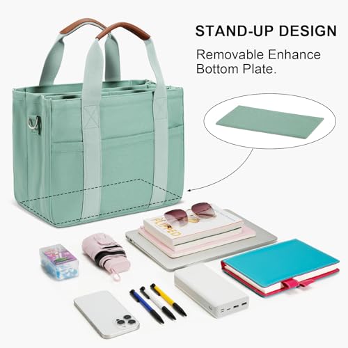 Image of KKXIU Canvas Tote Bag for Women with Zipper and Compartments Crossbody Large Bible Messenger Purse Bag With Pockets