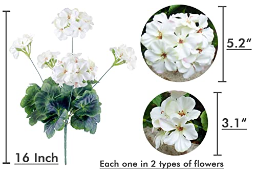 Mumiko 4Pcs Artificial Geraniums Silk Flowers Plant Outdoor Home Decor 16 Inches (White) #TOP1