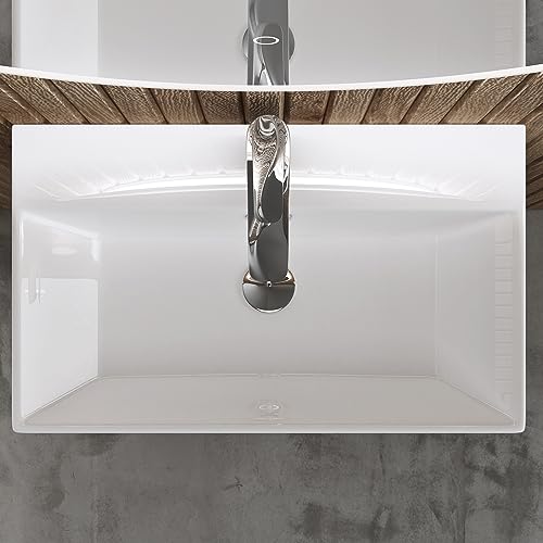 doporro Lavabo de Cerámica Rectangular 60×36×13 cm, Lavabo Sobre Encimera o Suspendido, Acabado Blanco Brillante, Lavamanos para Baño, Brüssel206 - imagen 2