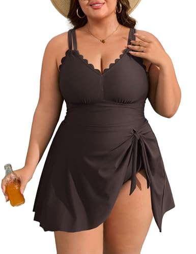 Image of Charmo Plus Size Swimsuit for Women Swim Dress Scalloped One Piece Tummy Control Bathing Suit Ruched Swim Suits 2026