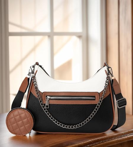 Image of myfriday Women PU Hobo Crossbody Bag, Coin Purse, 2 Straps Shoulder Purse | Anti-scratch PU, center divider, zipper pocket and coin pouch organize cosmetics, wallet and phone for commute or dates