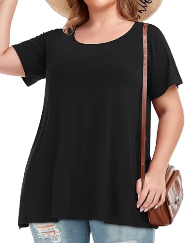 Image of JOELLYUS Plus Size Tops for Women Tunic Floral Casual Short Sleeves T Shirts Flowy Blouses 2026