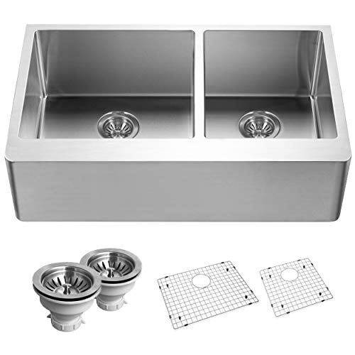 Houzer End-3360Sr Epicure Series Apron Front 60/40 Double Bowl Kitchen Sink, Stainless Steel #TOP26