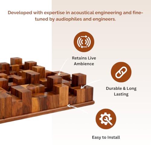 Image of Timber Acoustics Skyline Sound Diffuser | Sound Diffusion | Pine-wood | Noise Reduction and Acoustic Room Treatment (Single) (60 X 60 X 12 cm) (Sheesham)