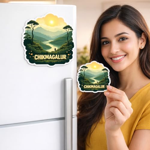 Image of Naxon Chikmagalur City Theme Souvenir Wooden Fridge Magnet | Karnataka Coffee Plantations & Mountain Design 3x3 Inch Refrigerator Magnet for Kitchen & Home Decor | Travel Gift Chikmagalur | Pack of 1