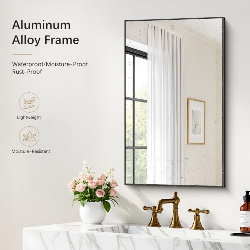 Image of DESBING 18 inch x 30 inch Bathroom Mirror, Black Metal Frame Wall Mirror