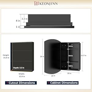 Keonjinn 16” x 26” Medicine Cabinet Mirror, Surface Mount or Recessed Oval Medicine Cabinet with Beveled Mirror, Arched Bathroom Mirror with Storage, Black Metal Framed Mirrored Medicine Cabinet Keonjinn 16 x 26 Medicine Cabinet Mirror Surface Mount or Recessed Oval Medicine Cabinet with Beveled Mirror Arched Bathroom Mirror with Storage Black Metal Framed Mirrored Medicine Cabinet