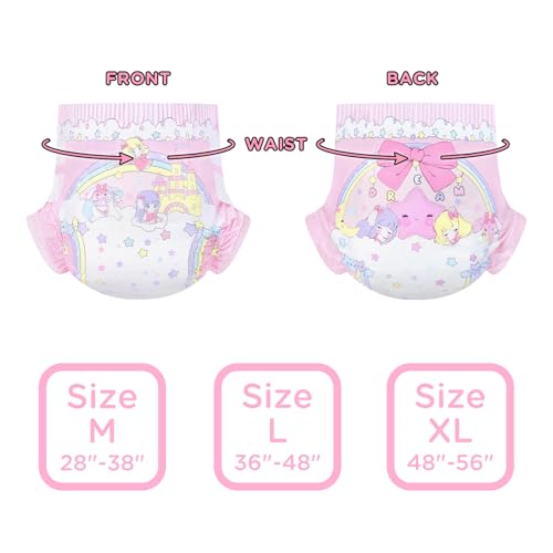 Image of LittleForBig Ultra Absorbent 7000 mL Adjustable Hook-and-Loop Fastener Closure Adult Printed Cloth Back Diaper 2 Pieces - Fairy Littles in Dreamland (X-Large 48 inch-56 inch)