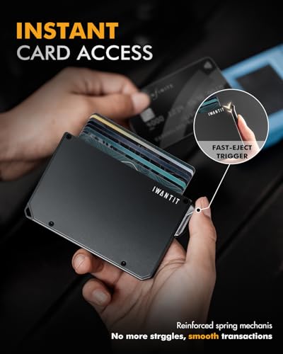 Image of iwantit Pop Up Wallet for Men, Slim Minimalist Credit Card Holder with Money Clip - Man Metal Aluminum Wallet RFID Blocking, Smart Tactical Wallet for Men, Gift for Men (Black)