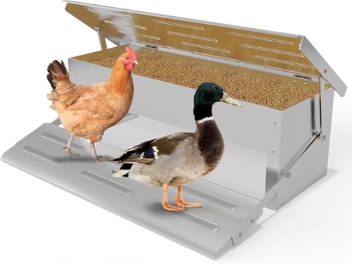 Stainless Steel Automatic Chicken Feeder Treadle Chicken Feeder with Weatherproof Lid No Waste Chicken Feeder 15 lbs Poultry Feeder for Chickens Ducks Fowl