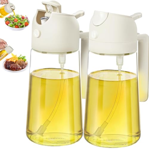 Oil Sprayer for Cooking,2 in 1 Olive Oil Sprayer,16oz/470ml Glass Oil Spray Bottle,Bottle for Kitchen Gadgets,Air Fryer,Salad,Frying,BBQ.(white)
