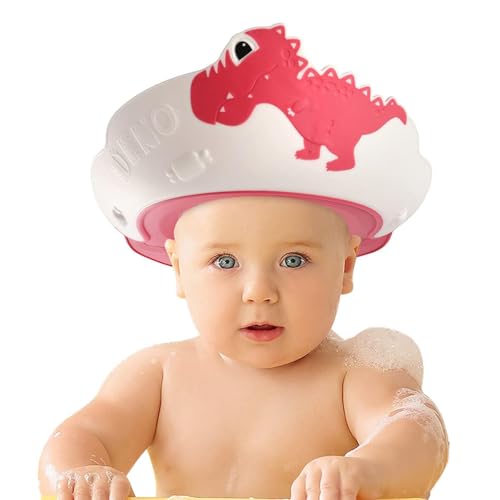 Image of FUNUPUP Baby Shower Cap for Kids, Baby Bath Shampoo Visor Cap Hair Washing Shield Adjustable, Red Dinosaur