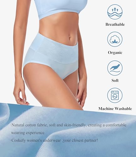 Image of coskefy High Waist Cotton Underwear for Women Full Coverage Panties Floral Print Briefs for Ladies 5 Pack