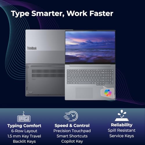 Image of Lenovo ThinkBook 16 Intel Core 7 240H 14th Gen (16GB /512GB SSD /Win 11 Home /Fingerprint Reader) 16 inch WUXGA IPS 300 Nits Antiglare Laptop /Aluminium Top /Arctic Grey /1Y Warranty /1.7Kg, 21SHA05DIG