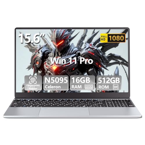 Ordinateur Portable 15.6 Pouces, PC Portable Win 11 16 Go RAM 512 Go SSD Processeur N5095 carte graphique UHD, Laptop 1980*1080 IPS FHD Écran pavé numérique/clavier rétroéclairé/Touch ID, WiFi5/USB3.0