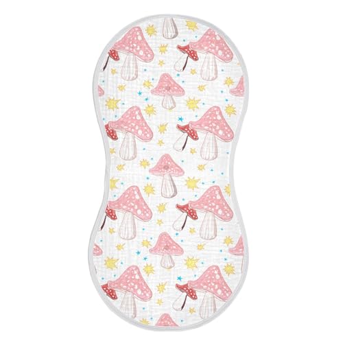 Whimsical Mushrooms Baby Burp Cloths for Boys and Girls, Soft Muslin Spit Up Towels, 22