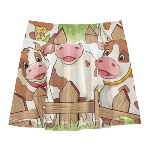 Joisal Neon Girls' Shorts Athletic Skorts Toddler Tennis Skirts Little Girl Cheerful Cows Greenery Farm 4t2