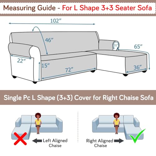 Image of HOKIPO 'Elira Series' Printed Quilted One-Piece L Shape 6 Seater (3+3) Sofa Cover with Right Chaise | Anti-Slip Design, Parchement Beige Abstract Art (AR-6230-C6)