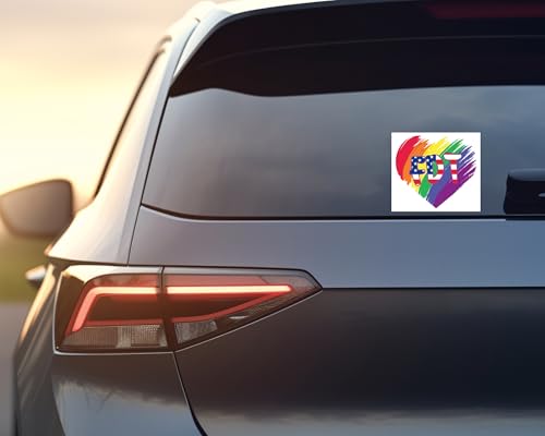 Image of Anti Donald Stickers. FDT Gay Pride Stickers For Bumper, Car Window, or Laptop. 4.5 inchx4 inch. Set of 3. Foxtrot Delta Tango Decals. Rainbow Heart Patriotic Decals. Pro LGBTQ+. Made in the USA.