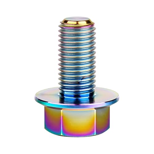 Image of Ti Screws M10 x 20 25 30 35 40 45 50 55 60 65 70 75 80 90 100mm 1.25 Pitch Titanium Flange Hex Bolt Pack of 4 (Rainbow, M10x25mm)