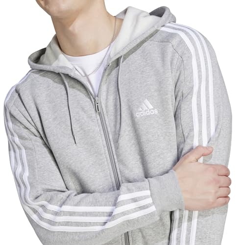 Image of adidas Essentials Men's Fleece 3-Stripes Full-Zip Hoodie Top with Hood