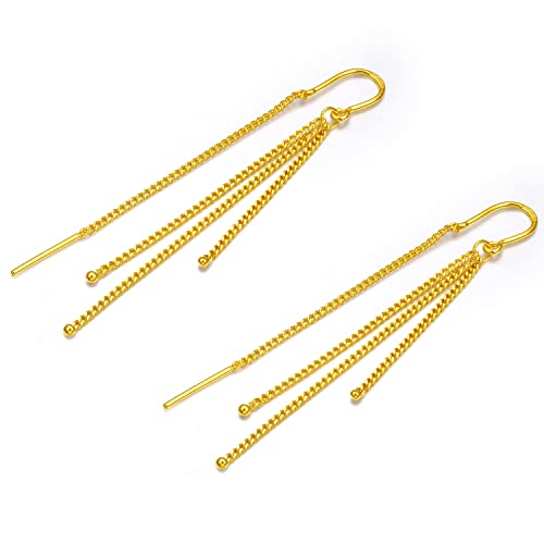 24K Solid Gold Earrings for Women, Real Pure Gold Dangle Earrings Lightweight Dainty Fashion Flower Ball Star Tassel Threader Earrings for Men Girlfriend3