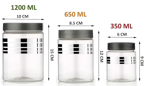 Image of Kitchen Storage Container Set, Transparent, PET Material, Airtight, Round, 1200ml 650ml 350ml, (Pack Of 12)