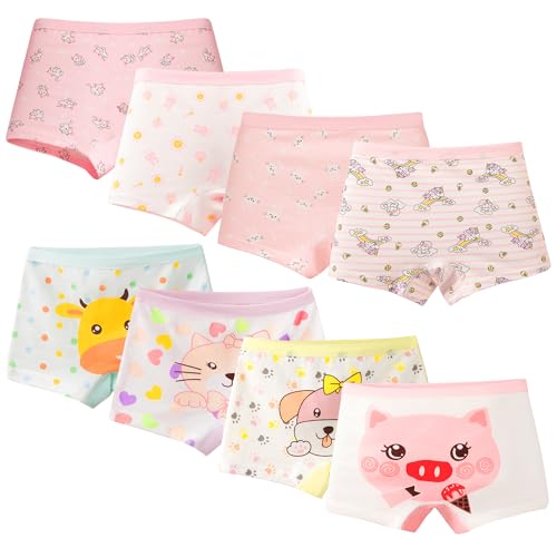 FILOWA Culotte Niña Bragas de Algodón Niñas Paquete de 8 Braguitas Estampado de Animales Elásticos Calzoncillos Blanco Cómodas Boxers con Dibujos Unicornio y Cachorro Ropa Interior para Niño 7-9 Años