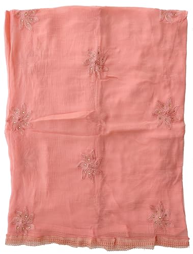 Image of YOUTHQUAKE Flower Embroidered Diamond Work Chiffon Dupatta for Womens & Girls With 4 Side Lace