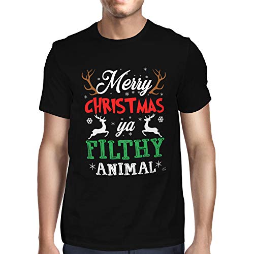 1Tee Mens Merry Christmas Ya Filthy Animal T-Shirt Black X-Large