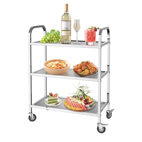 MOOTACO Chariot de Service INOX Service desserte de Cuisine INOX 3 étagères 4 Tailles de Restaurant (62.5 * 31.5 * 80cm)