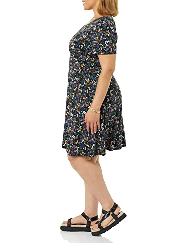 Image of Amazon Essentials Women's Short Sleeve V-Neck Gathered Flattering Fit and Flare Dress