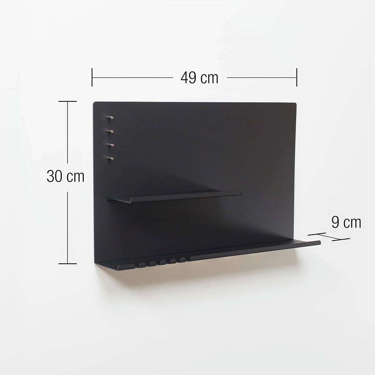 byde Wandorganizer Hebe aus Stahlstruktur. 49 x 9 x 30 cm 3-in-1 Wandregal mit Magnettafel und Magneten. Tafel für Schlüssel, Zeitungen und Notizen. Schwarze Farbe