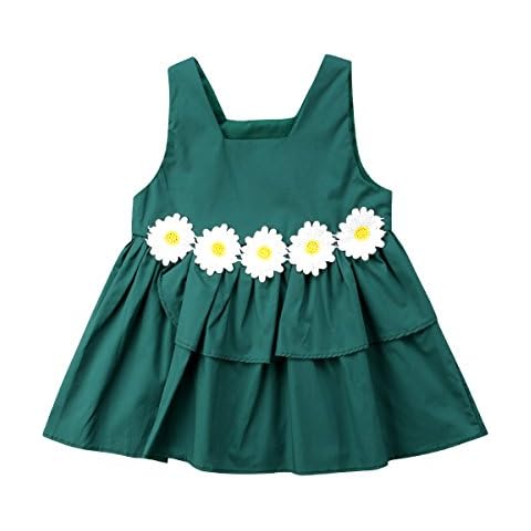 Summer Toddler Infant Baby Girl Sleeveless Floral Ruffle A-line Princess Dress (Green, 2-3 Years) Cover