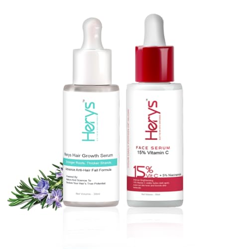 Image of Herys 15% Vitamin C Serum for Glowing Skin | 30ml + Herys Rosemary Hair Growth Serum | 30ml
