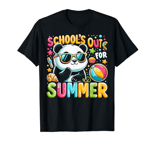 Schools Out For Summer Teacher Kids Decor Girls Boys Panda Maglietta