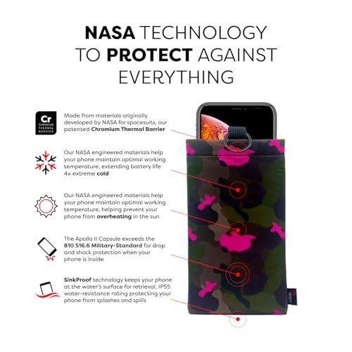 Image of PHOOZY Apollo II Thermal Phone Case with NASA-Derived Technology - Extends Battery Life 4X in Cold Weather and Heat - Military Grade 8-Foot Drop Protection Insulated Pouch - Large Pink Camo