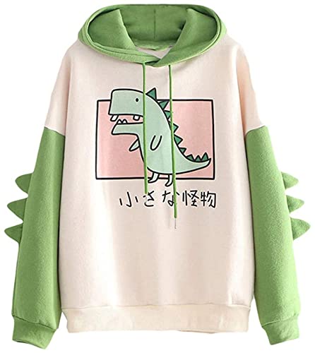 YUUOKPO Dinosaur Hoodie Kawaii Pullover Cute Hooded Sweatshirt For Teengirls Womens Green Large