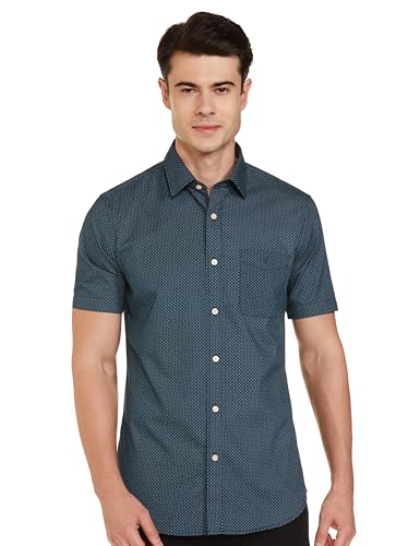 Image of Van Heusen Casual Printed Shirt for Men| Premium Cotton| Half Sleeves| Slim Fit |Breathable Fabric