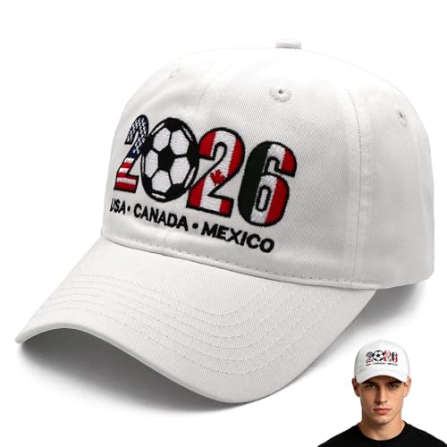 Eiohiuy Soccer Hat 2026 Event Merchandise, Embroidered Adjustable Baseball Cap for Men and Women, White Cotton Hat, Soccer Fans Gifts Accessories and Decorations
