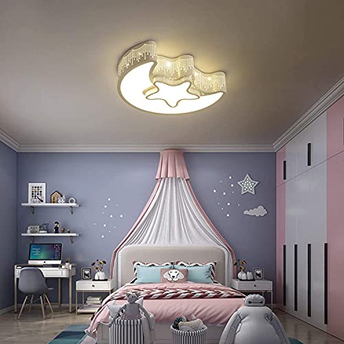 OKES Kids Ceiling Light,Modern LED Flush Mount Ceiling lamp Chandeliers Moon Star Shape Lighting Close to Ceiling Lighting Fixture for Childrens Room Bedroom Study Room