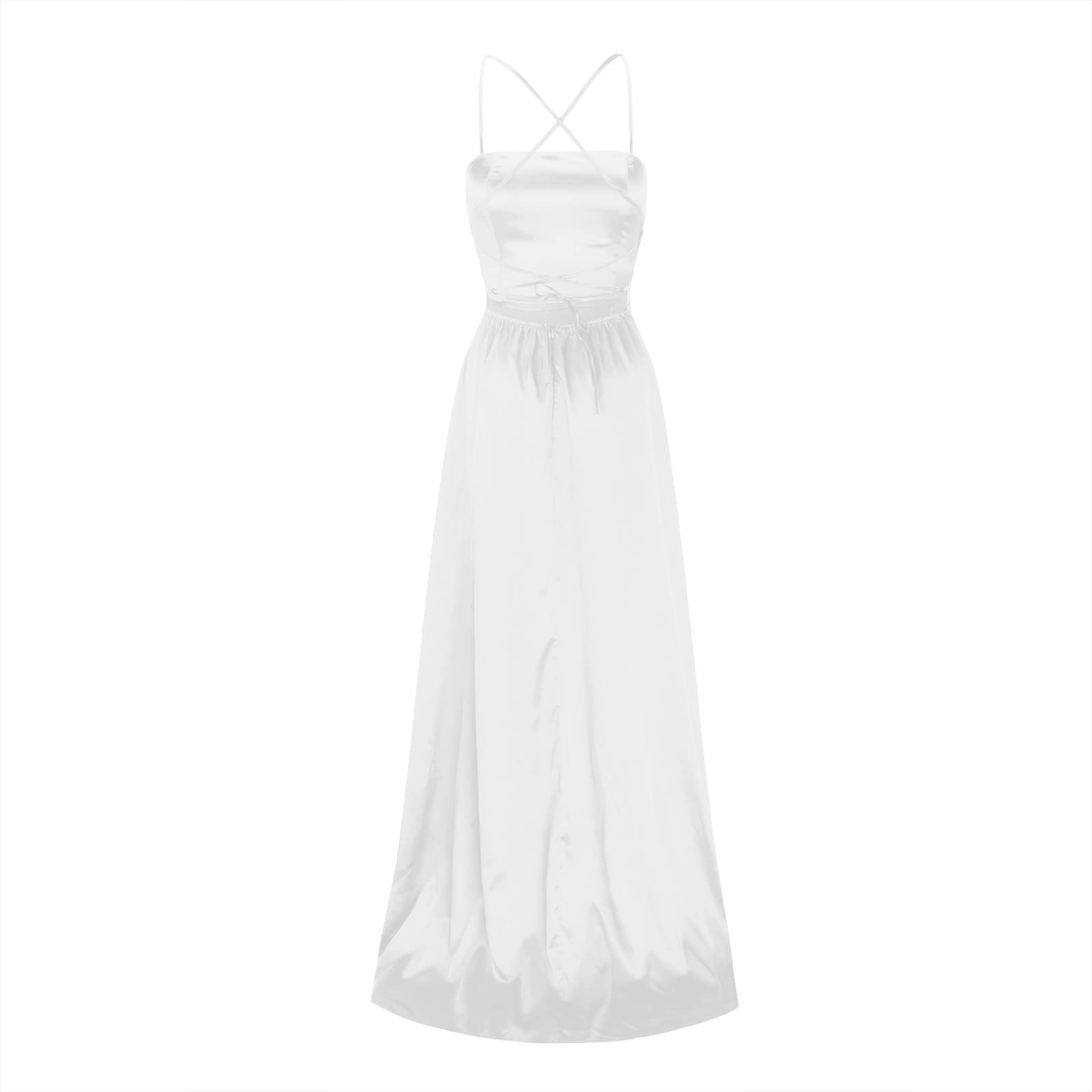 Generisch Vestidos largos para mujer, vestidos largos y elegantes sin espalda cruzada de satén para fiesta de graduación, con abertura lateral, vestido de fiesta de boda con bolsillos
