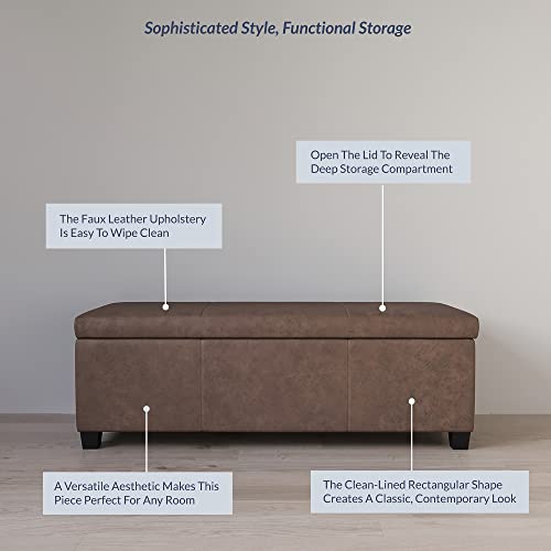 image for BELLEZE 47 Inch Storage Ottoman, Faux Leather Storage Bench Bedroom Be