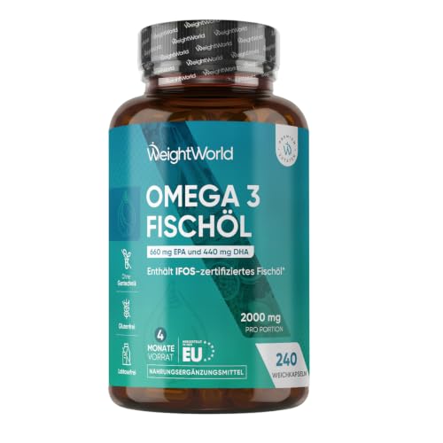 WeightWorld Omega 3 Weichkapseln - 2000mg Fischöl - 660mg EPA & 440mg DHA