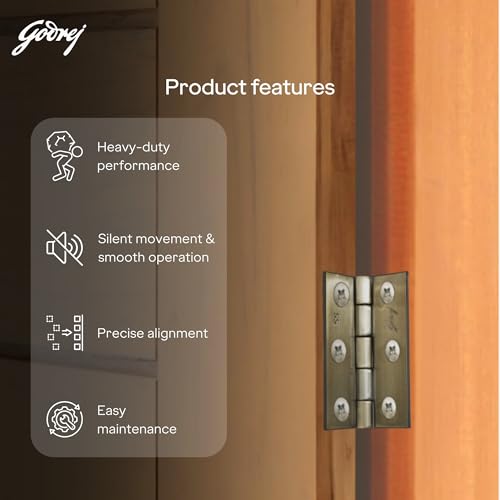 Image of Godrej Door Fittings | 3 inch x 12 Gauge Plain Joint Door Butt Hinges (Pack of 1, 5 Pcs /Pack) | Antique Brass Finish, Smooth Operation | 3 Holes Kabza for Home Main Door, Bedroom | 1 Yr Warranty