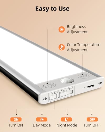 EZVALO 3000mAh Under Cabinet Lighting, 150LM Utral Bright Motion Sensor Light, Rechargeable Magnetic Under Counter Lights for Kitchen, Dimmable Closet Light with 3-Inch Ultra-Wide Panel image 8