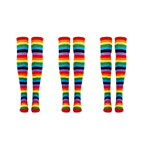 ISTOVO 6X Coloridos Una Rayas de Iris sobre la Rodilla Disfraz de Payaso Una Rayas Medias Altas para Halloween Cosplay Fiestas De